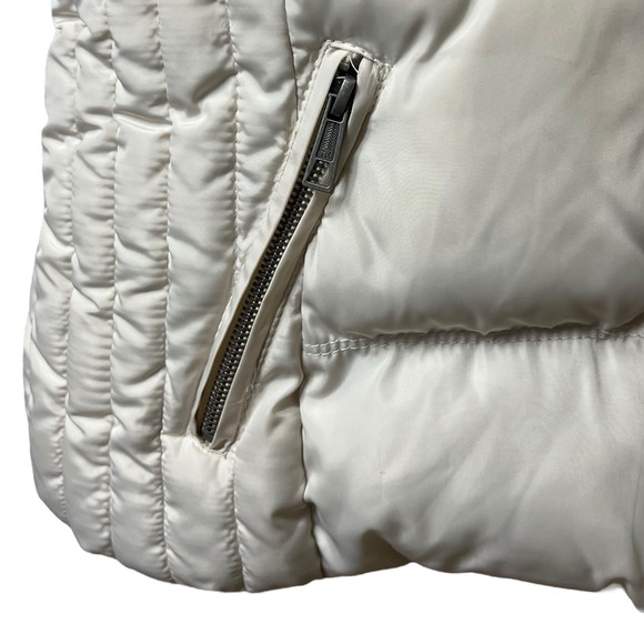 Zara Trafaluc Small Puffer Vest Beige Quilted Gilet Hooded Tweed Winter Layering - Picture 4 of 16